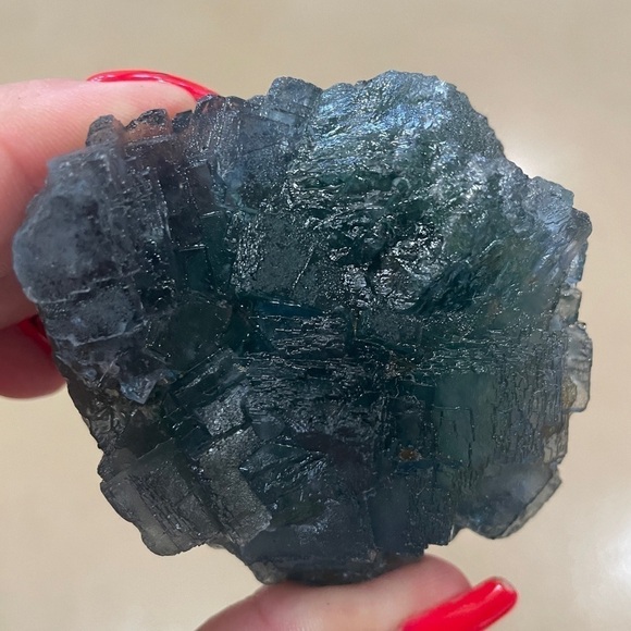SOLID BLUE FLUORITE “step structure”no rock- green and blue layered banding 3”x3 - Picture 1 of 11